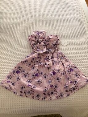 Storia Lavender Floral Strapless Dress with Waist Tie